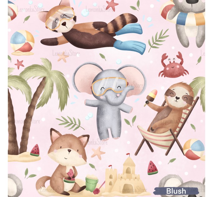 Animals on the beach exclusive pattern - Blush