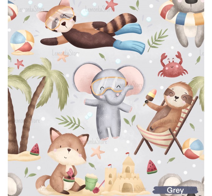 Animals on the beach exclusive pattern - Grey