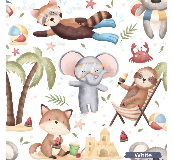 Animals on the beach exclusive pattern - White