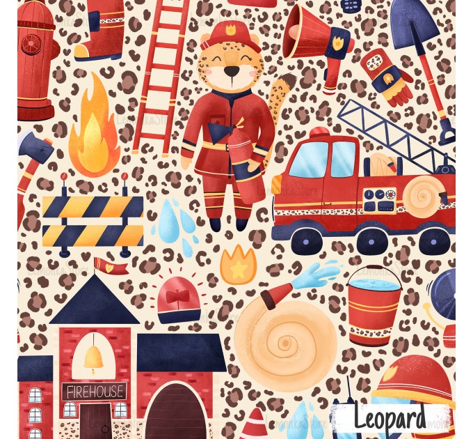 Brave firefighter exclusive seamless pattern - Leopard