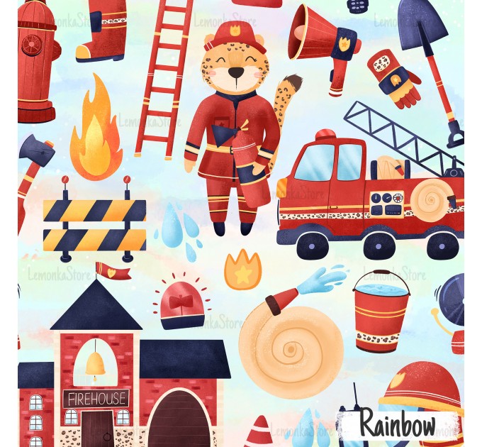 Brave firefighter exclusive seamless pattern - Rainbow