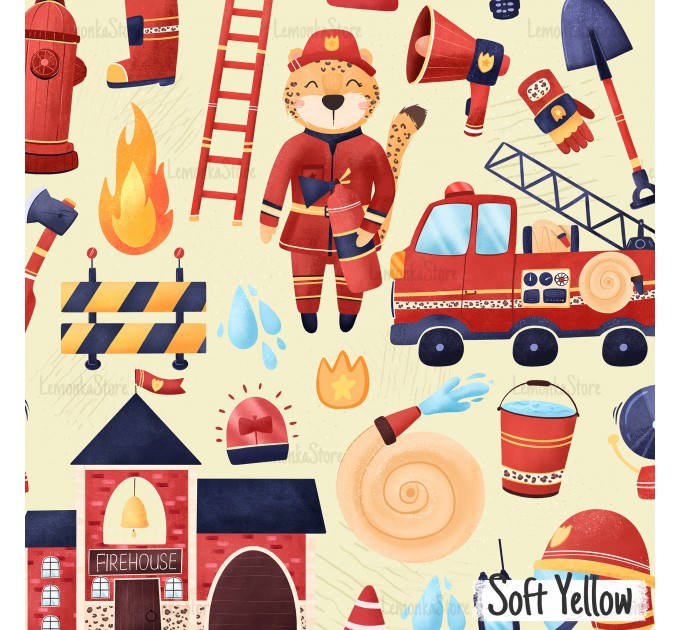 Brave firefighter exclusive seamless pattern - Soft yellow