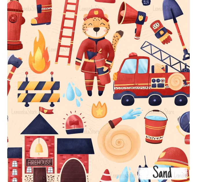 Brave firefighter exclusive seamless pattern - Sand