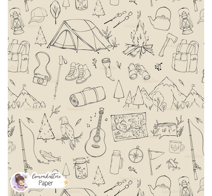 Camping Lineart exclusive seamless pattern - Paper