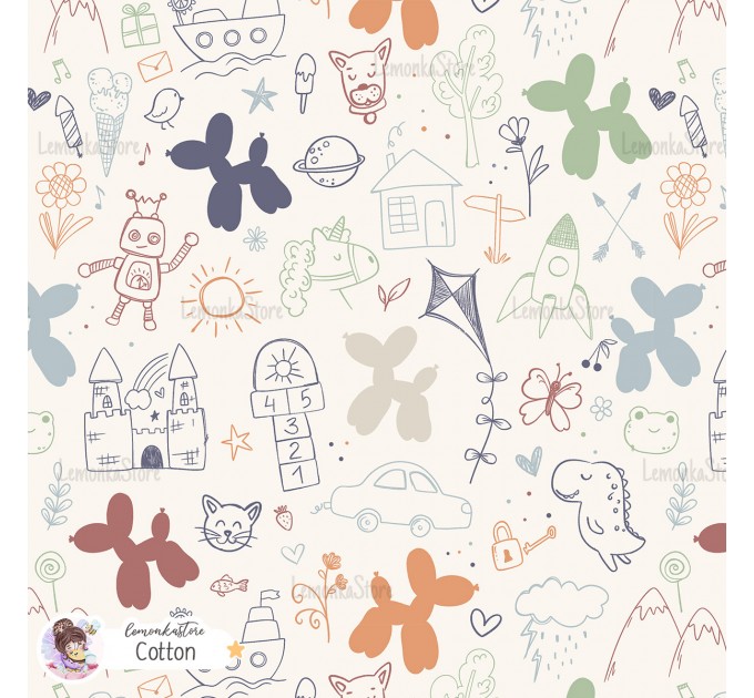 Childhood Adventure exclusive seamless pattern - Cotton