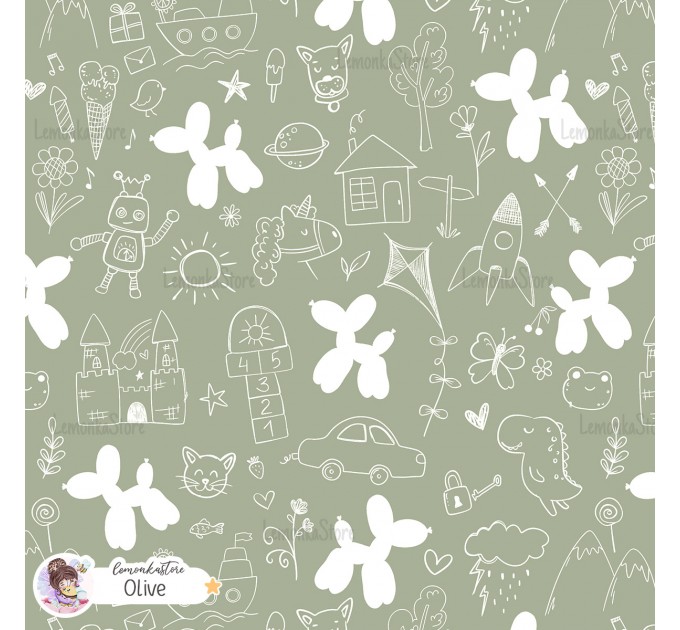 Childhood Adventure exclusive seamless pattern - Olive