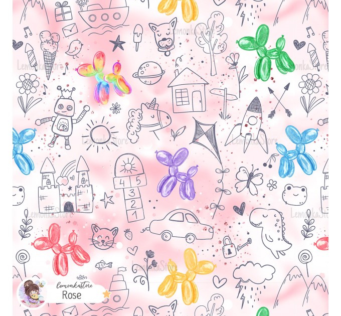 Childhood Adventure exclusive seamless pattern - Rose