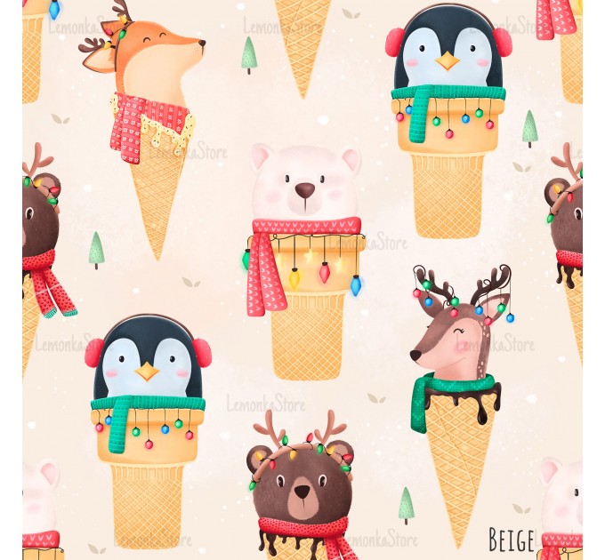 Christmas Cuties exclusive seamless pattern - Beige