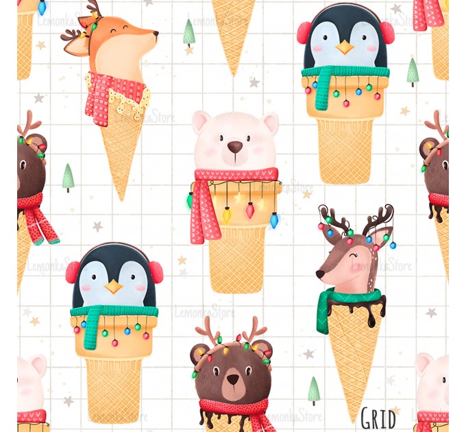 Christmas Cuties exclusive seamless pattern - Grid