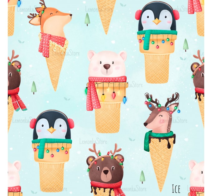 Christmas Cuties exclusive seamless pattern - Ice