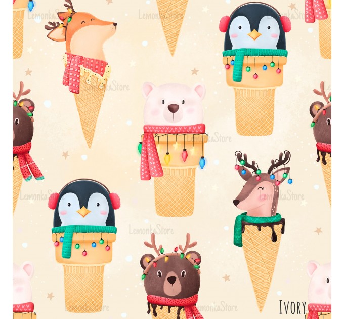 Christmas Cuties exclusive seamless pattern - Ivory