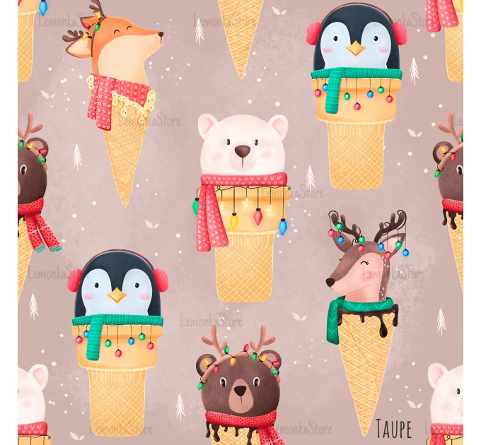 Christmas Cuties exclusive seamless pattern - Taupe