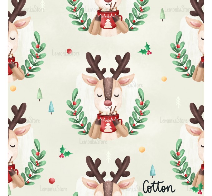 Christmas Deer exclusive seamless pattern - Cotton