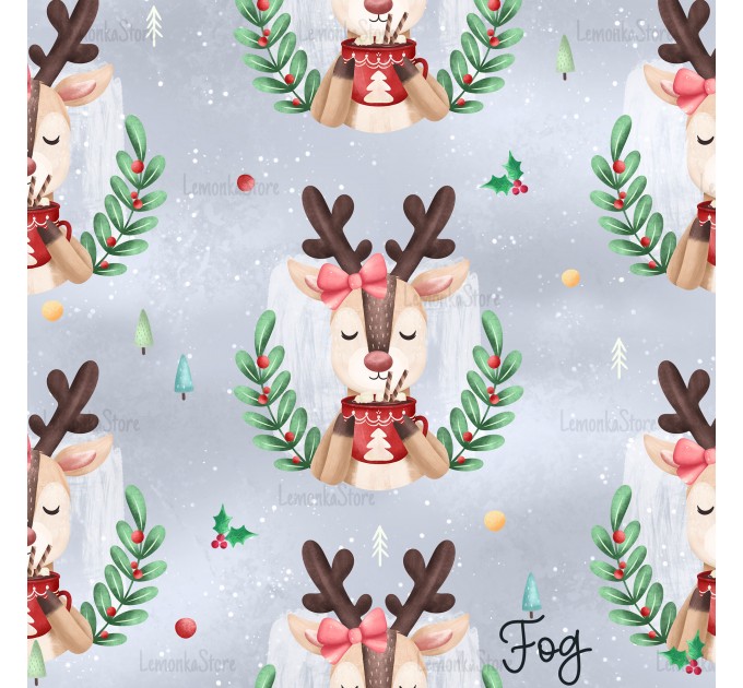 Christmas Deer exclusive seamless pattern - Fog