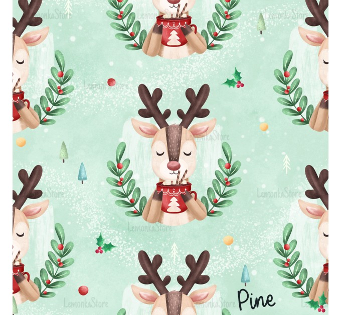 Christmas Deer exclusive seamless pattern - Pine