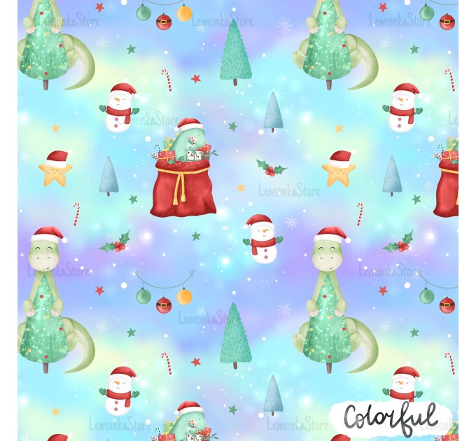 Christmas Dino exclusive seamless pattern - Colorful