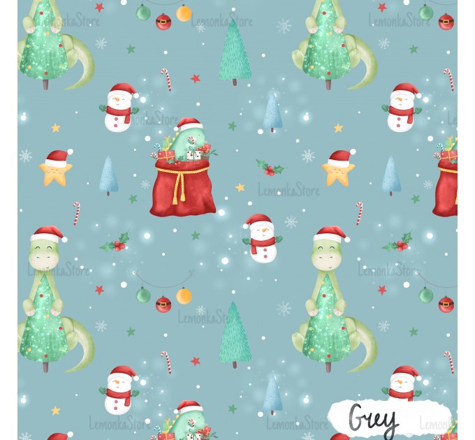 Christmas Dino exclusive seamless pattern - Grey