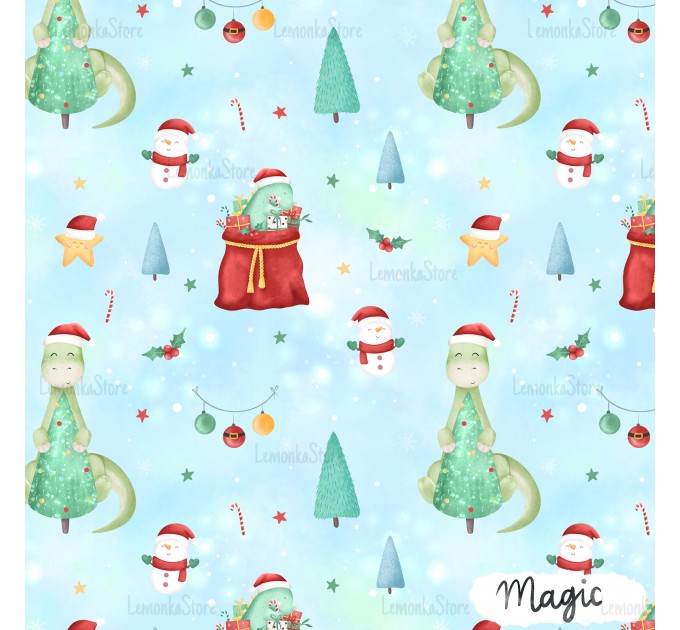 Christmas Dino exclusive seamless pattern - Magic