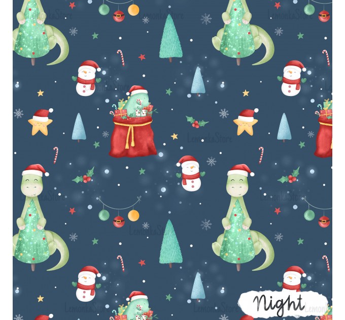 Christmas Dino exclusive seamless pattern - Night