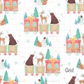 Christmas train exclusive seamless pattern - Grid