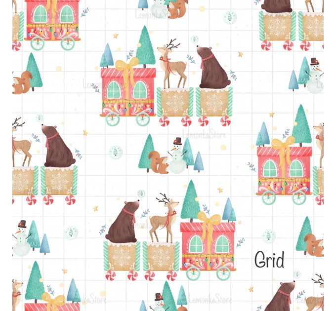 Christmas train exclusive seamless pattern - Grid