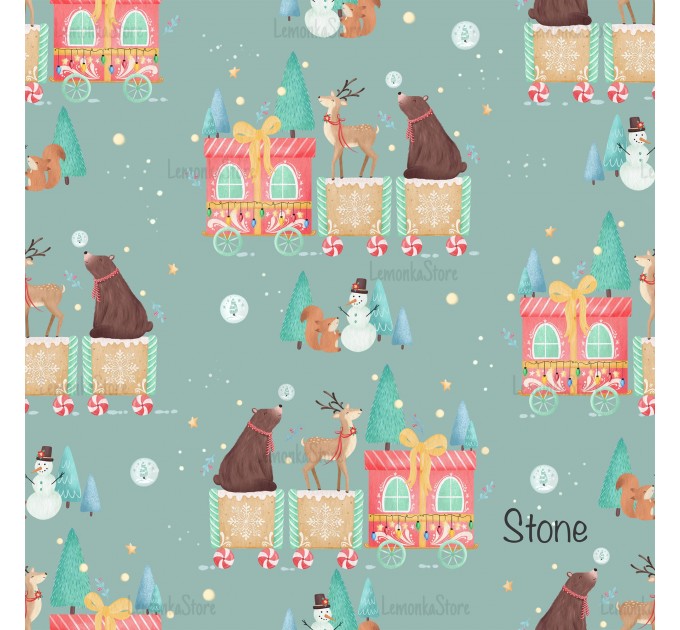 Christmas train exclusive seamless pattern - Stone