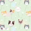 Dandelion Kitty exclusive seamless pattern - Lime