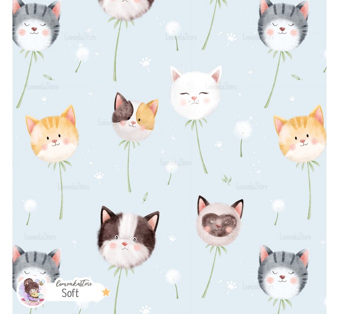 Dandelion Kitty exclusive seamless pattern - Soft