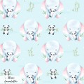 Elephant and panda toy exclusive seamless pattern - Blue