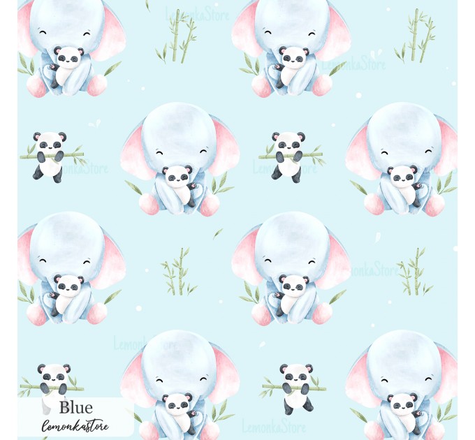 Elephant and panda toy exclusive seamless pattern - Blue