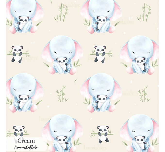 Elephant and panda toy exclusive seamless pattern - Cream