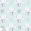 Elephant and panda toy exclusive seamless pattern - Mint