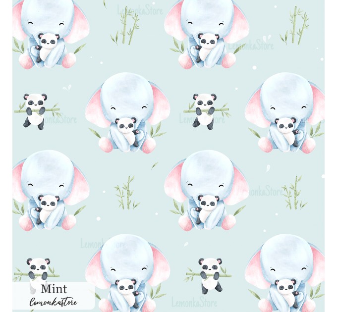 Elephant and panda toy exclusive seamless pattern - Mint