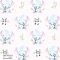 Elephant and panda toy exclusive seamless pattern - Off-White