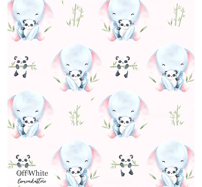 Elephant and panda toy exclusive seamless pattern - Off-White