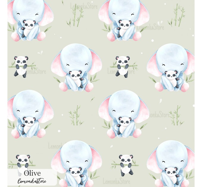 Elephant and panda toy exclusive seamless pattern - Olive