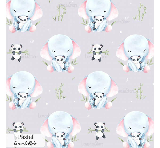 Elephant and panda toy exclusive seamless pattern - Pastel