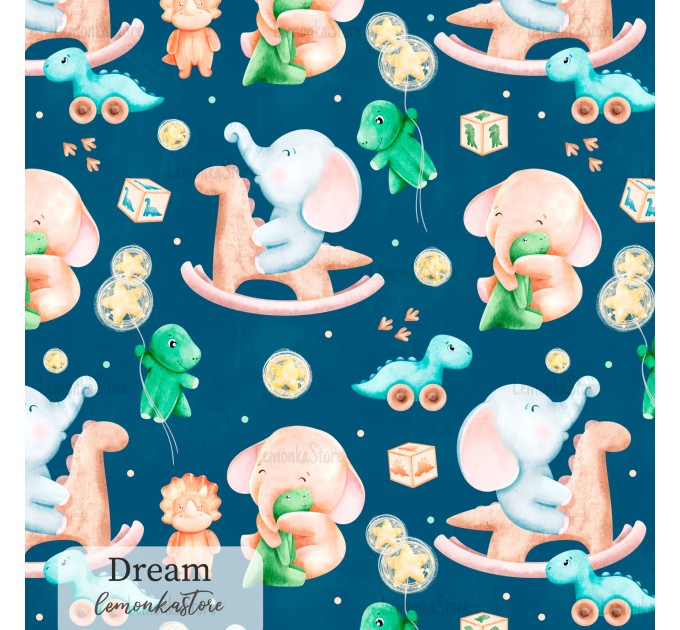 Elephants and dino toy exclusive seamless pattern - Dream