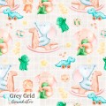 Elephants and dino toy exclusive seamless pattern - Grey Grid