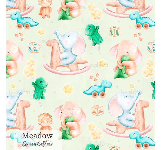 Elephants and dino toy exclusive seamless pattern - Meadow