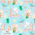 Elephants and dino toy exclusive seamless pattern - Sky