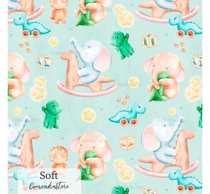 Elephants and dino toy exclusive seamless pattern - Soft