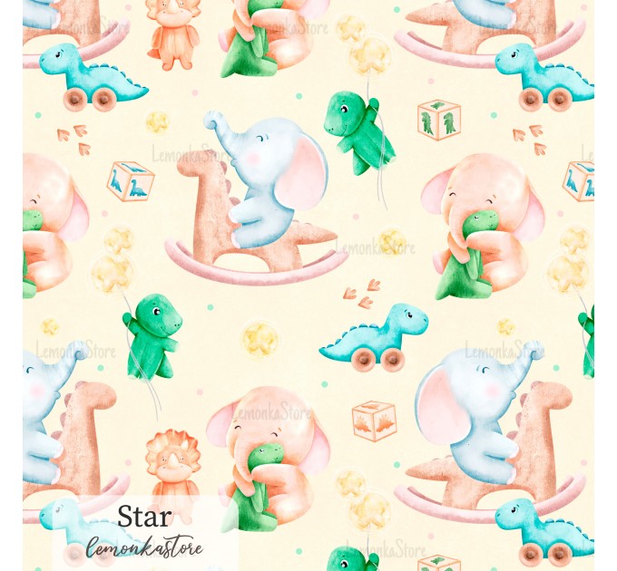 Elephants and dino toy exclusive seamless pattern - Star