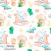 Elephants and dino toy exclusive seamless pattern - White