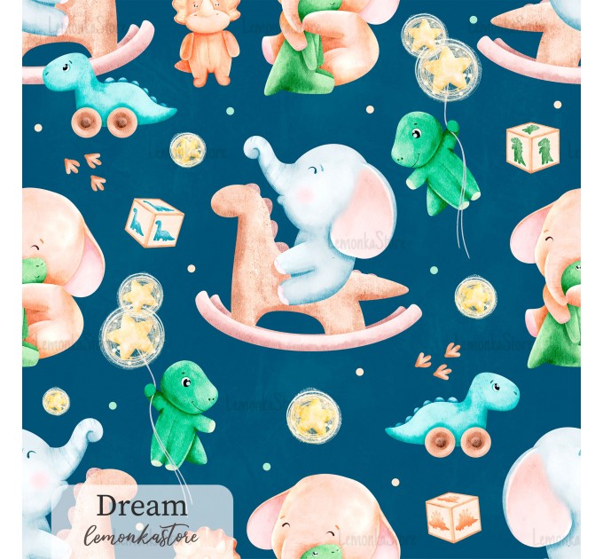 Elephants and dino toy exclusive seamless pattern - Dream