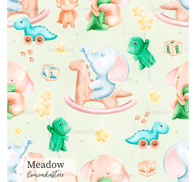 Elephants and dino toy exclusive seamless pattern - Meadow