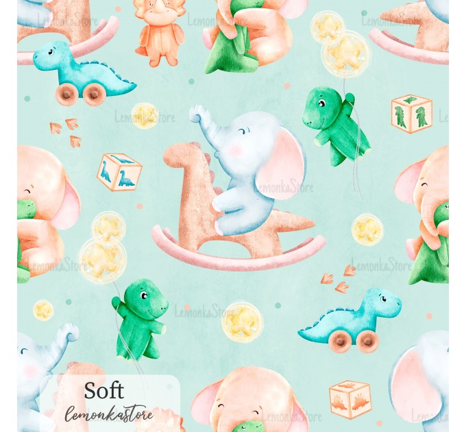 Elephants and dino toy exclusive seamless pattern - Soft