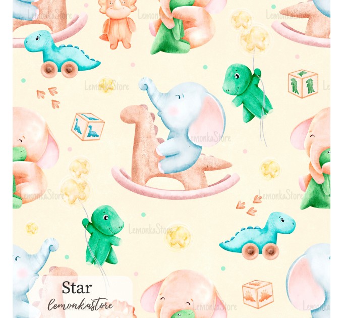 Elephants and dino toy exclusive seamless pattern - Star