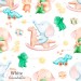 Elephants and dino toy exclusive seamless pattern - White