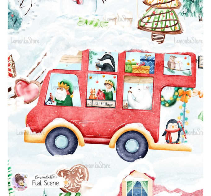 Christmas seamless pattern - Elf Village 